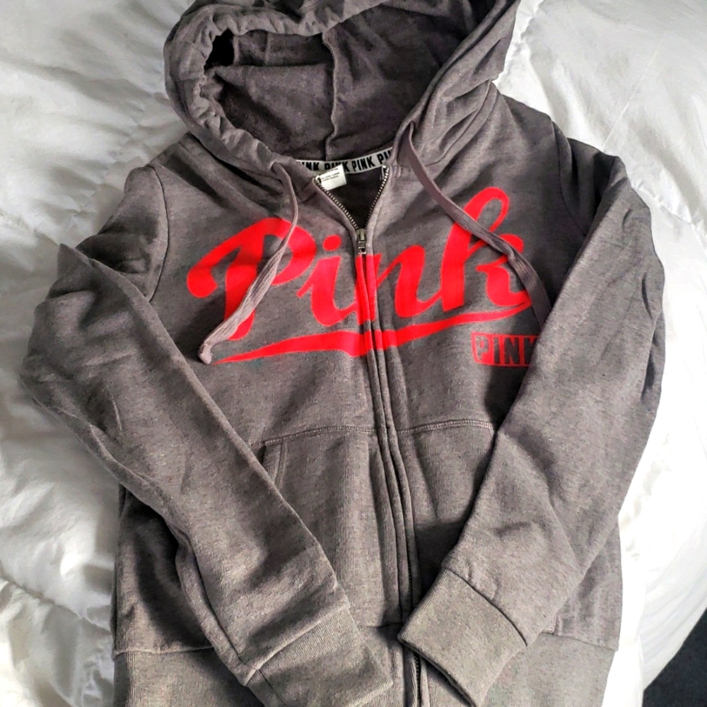 Pink grey zip up hoodie